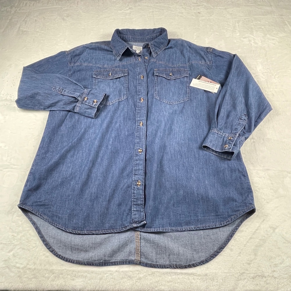 Sofia Jeans by Sofia Vergara Womens XL Oversized BF Shirt Denim Dark Wash NWT